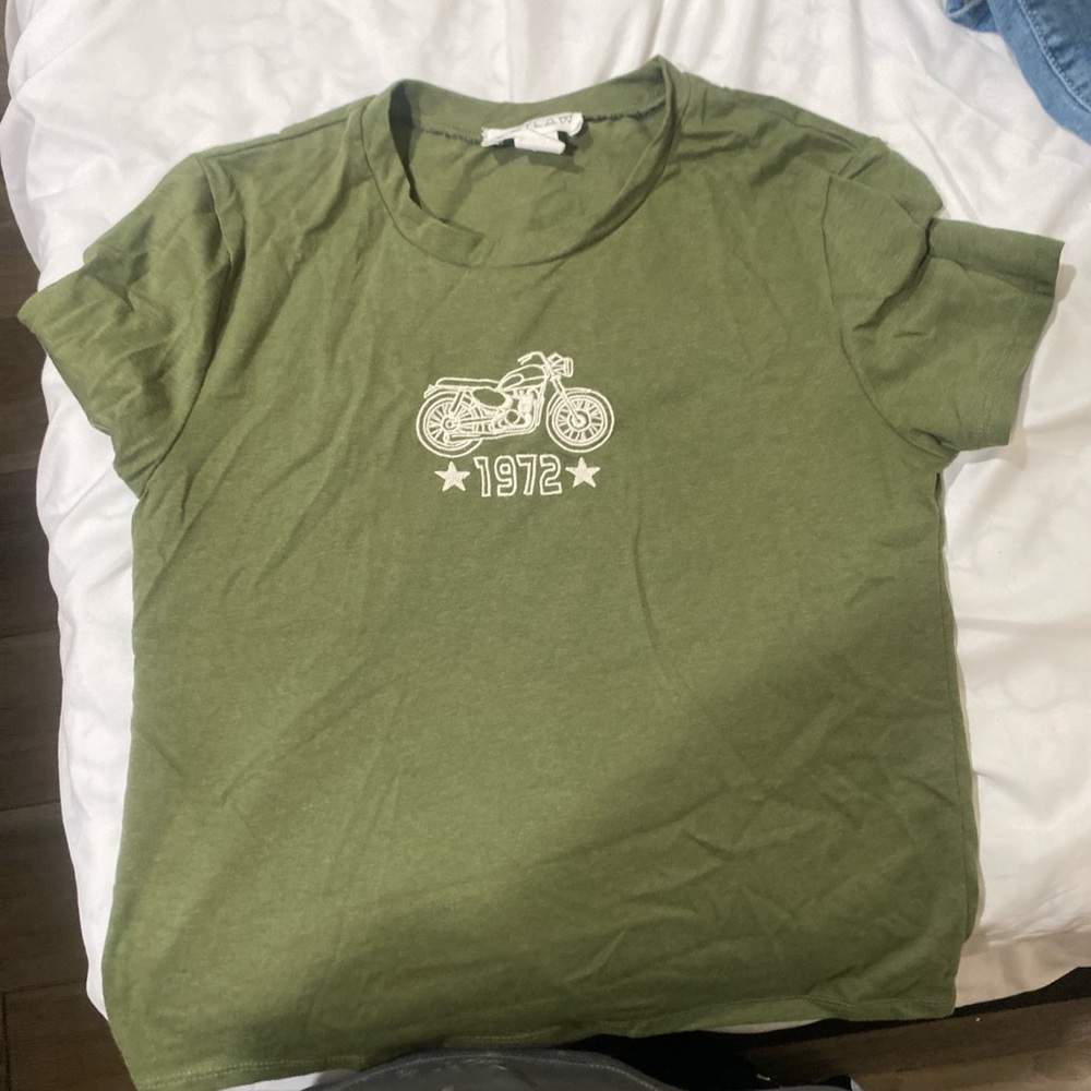 Green Kids T-Shirt with Motorcycle Print